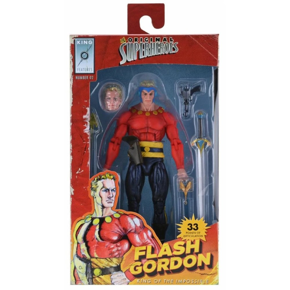 Flash Gordon King Features Original Superheroes NECA 7-Inch Action Figure new in box with multiple weapons accessories