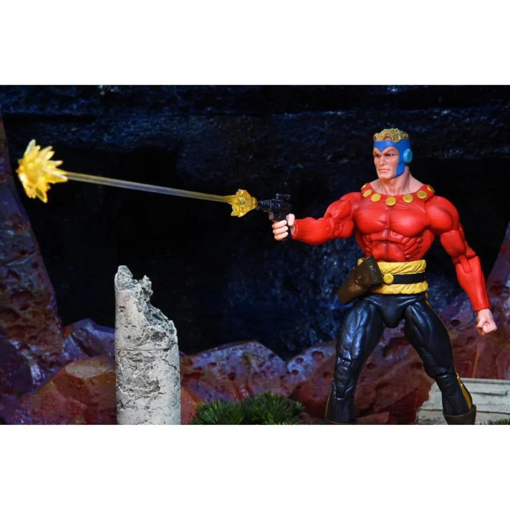 Flash Gordon King Features Original Superheroes NECA 7-Inch Action Figure in red and black costume firing pistol new in box collectible