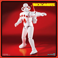 Micronauts Force Commander 3 3/4-Inch ReAction+ Figure – Vintage-Inspired Collectible Action Figure by Super7 standing pose on red background