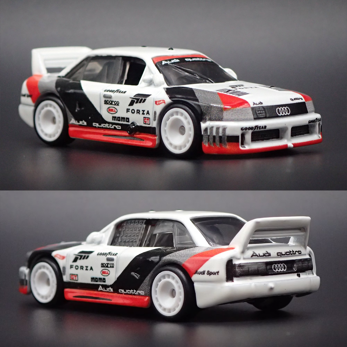 Forza Motorsports Audi 90 Quattro 1:64 Scale Hot Wheels Premium Pop Culture Diecast Car by Mattel in racing livery with spoiler