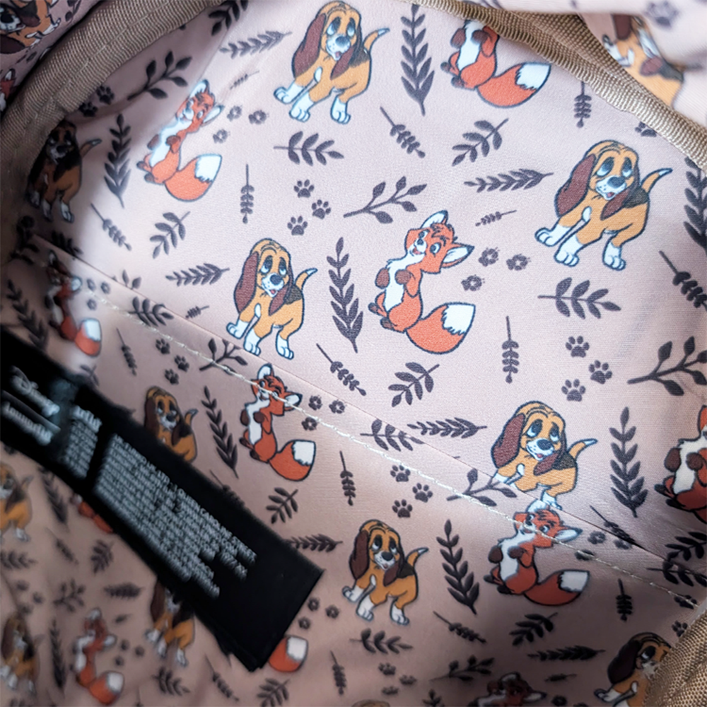 Disney The Fox and the Hound 2026 Loungefly Cosplay Mini-Backpack In Hand with character print lining by Loungefly