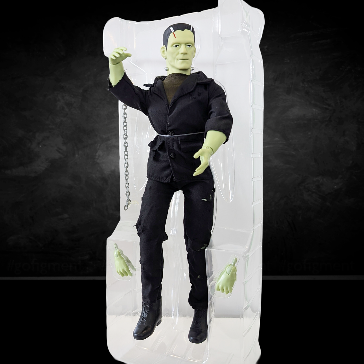 Frankenstein Universal Monsters XL Retro Style Articulated Mego Action Figure 8 inch in black outfit with extra hands by Mego