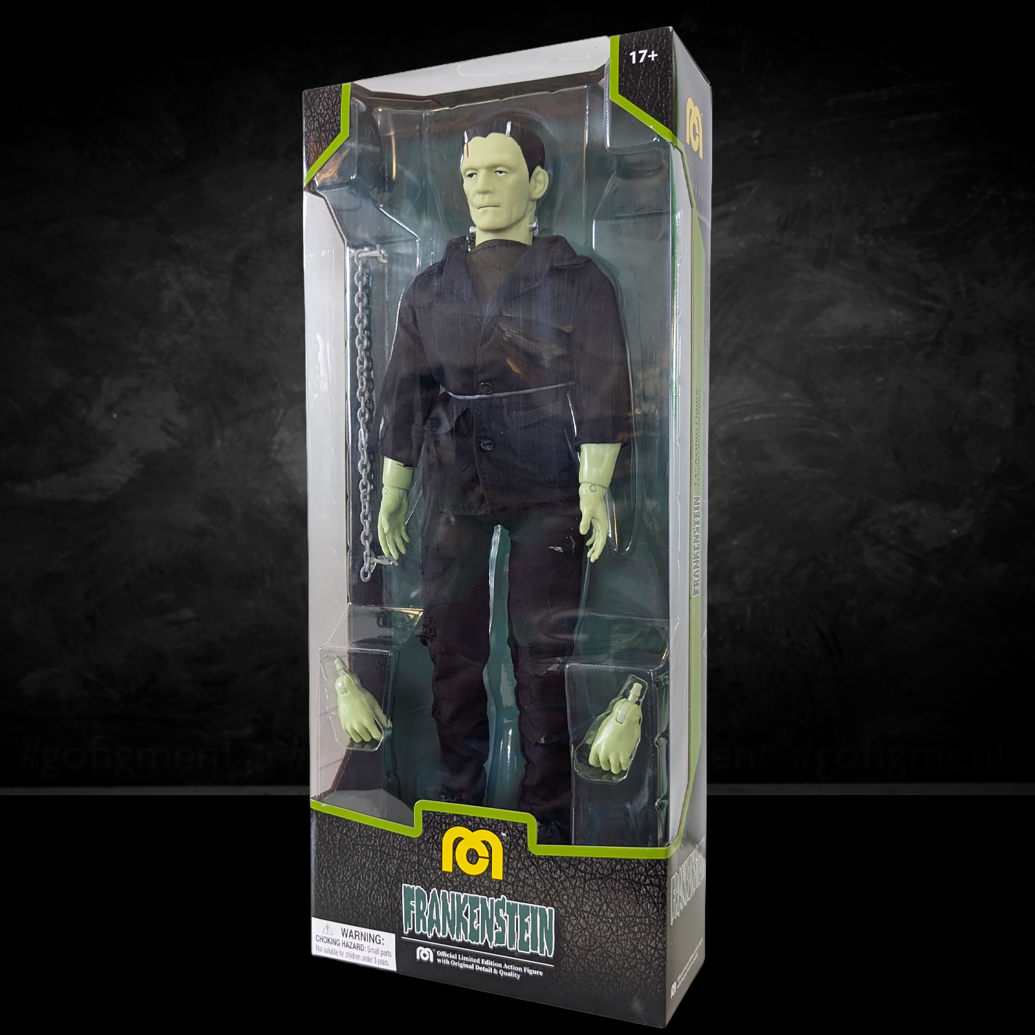 Frankenstein Universal Monsters XL Retro Style Articulated Mego Action Figure 8 inch with extra hands in packaging by Mego