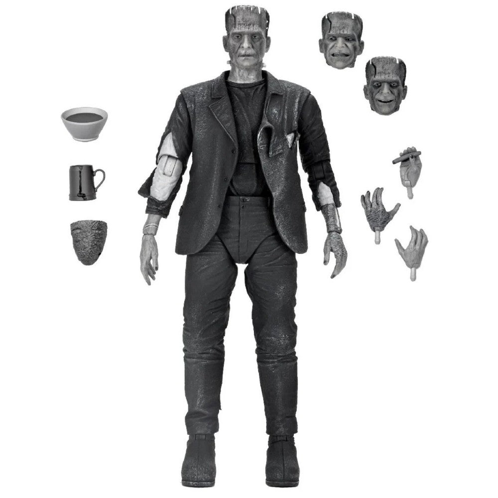 Frankenstein’s Monster B&W Bride of Frankenstein Ultimate Action Figure NECA 7” with extra heads and accessories new in box
