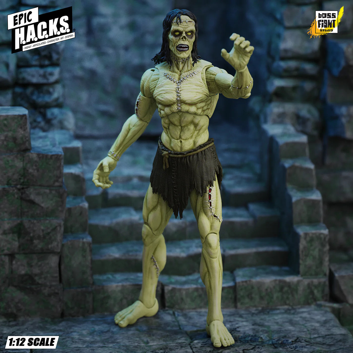 Frankenstein’s Monster Epic H.A.C.K.S. 1:12 Scale Action Figure Boss Fight Studio with detailed sculpt and cloth skirt