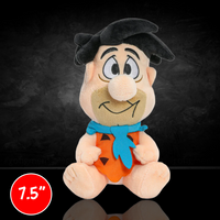 Fred Flintstone Phunny Plush: Hot-Headed, 7.5-Inch, Premium Quality Plush from Bedrock! by Kidrobot seated with bright orange outfit and blue necktie