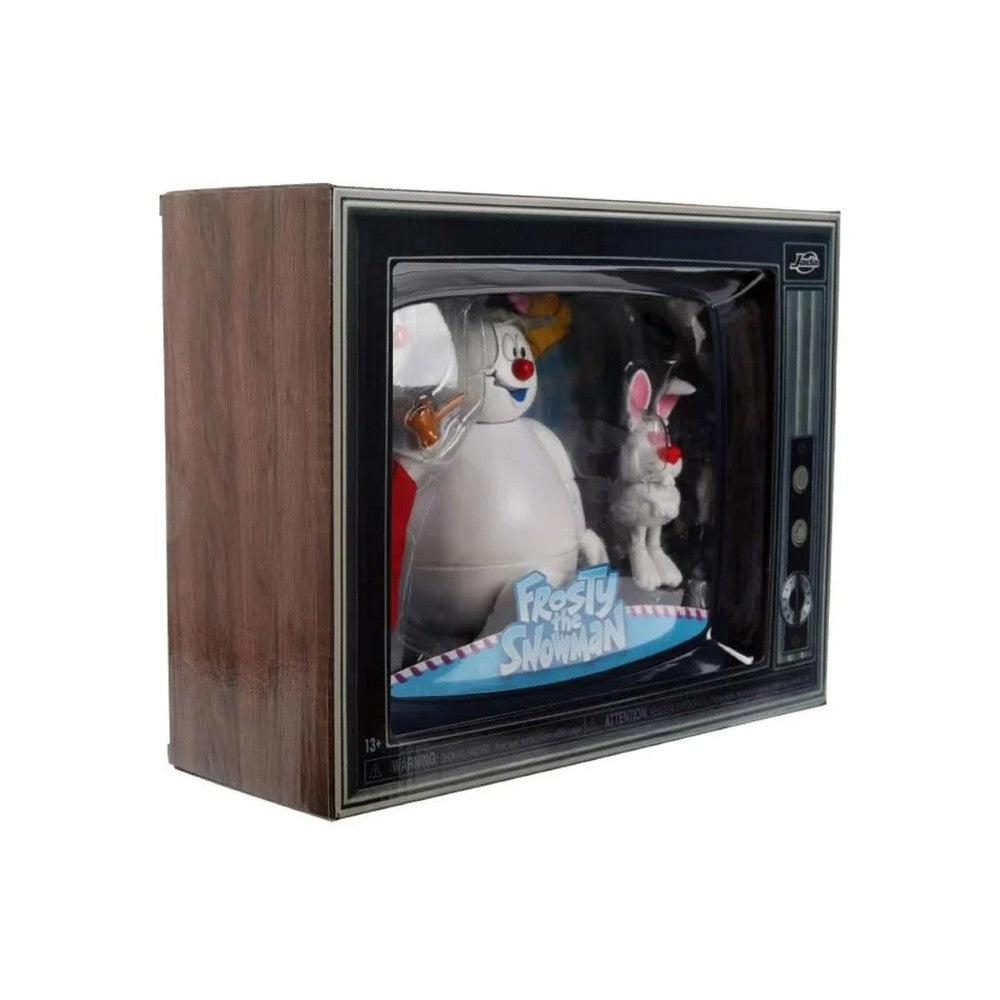 Frosty the Snowman 1:12 Scale Action Figure Jada Toys Holiday Collectible new in box by Super7 with rabbit in retro TV-style display
