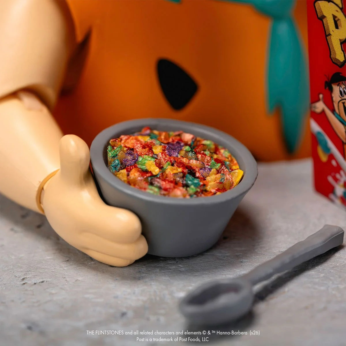 Fred Flintstone 1:12 Scale Action Figure - Premium Articulated Fruity Pebbles with cereal bowl accessory by Jada Toys new in box