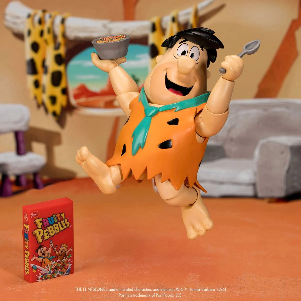 Fred Flintstone 1:12 Scale Action Figure - Premium Articulated Fruity Pebbles by Jada Toys new in box with cereal bowl accessory
