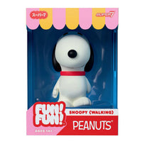 Super7 Funko Peanuts Snoopy Walking vinyl figure in collectible window box, 5 inches tall.
