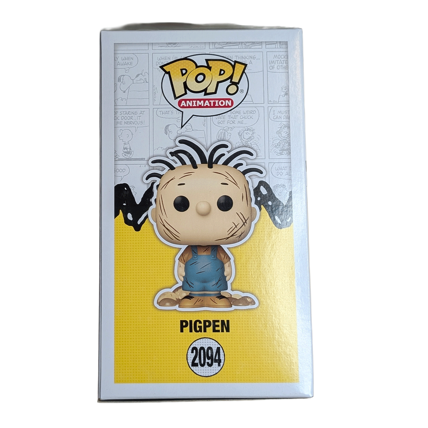 Funko Pop Animation Peanuts Pigpen vinyl figure #2094 in original box with comic strip background design