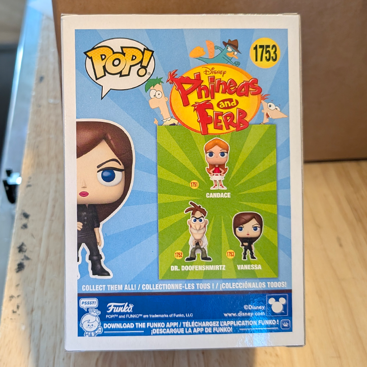 Vanessa Phineas and Ferb Funko Pop Vinyl Figure 1753 Disney Collectible by FUNKO in box showing other characters on back