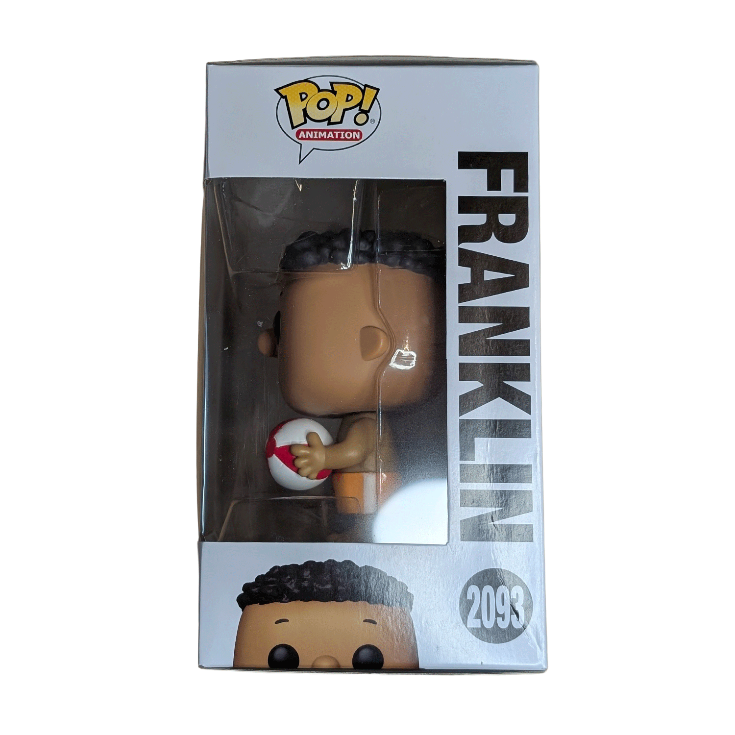 Funko Pop! Animation Franklin figure #2093 holding a red and white ball inside original window box packaging