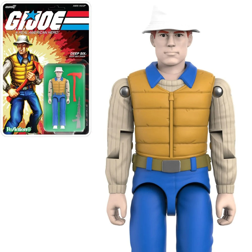 Deep Six GI Joe Comic ReAction Plus 3 3/4-Inch Action Figure by Super7 wearing tan vest and white hat