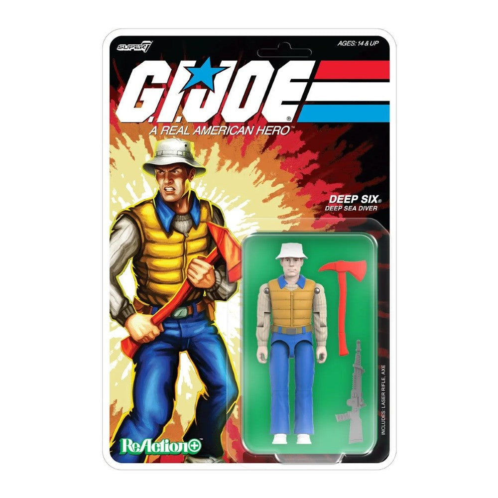 Deep Six GI Joe Comic ReAction Plus 3 3/4-Inch Action Figure by Super7 with accessories in blister card packaging
