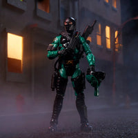 Night-Viper "187" G.I. Joe Classified Series 6 inch COBRA Action Figure by Hasbro posed in dark city street scene