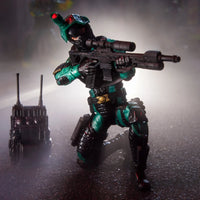 Night-Viper "187" G.I. Joe Classified Series 6 inch COBRA Action Figure by Hasbro posed with rifle and radio gear.