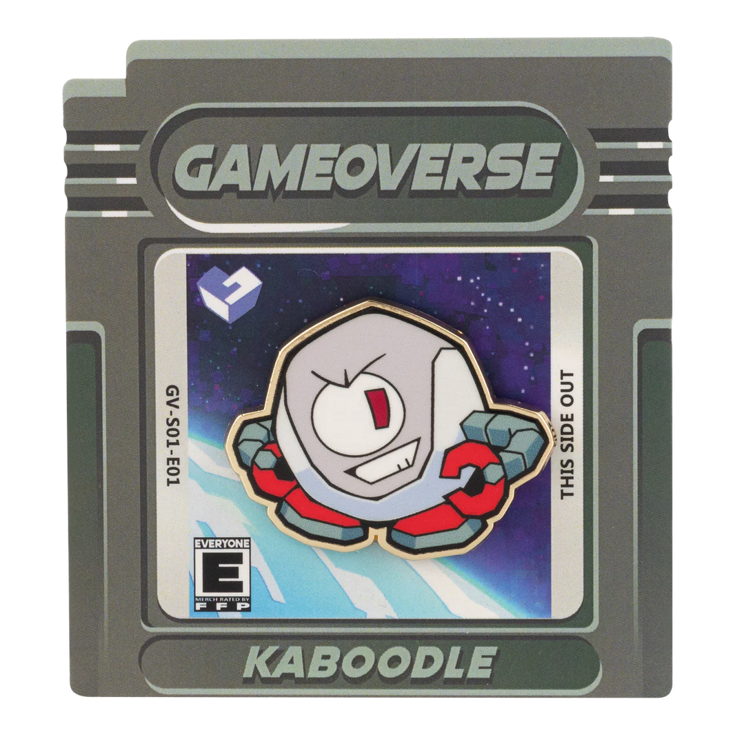 Kaboodle Pin – Gameoverse Glitch Productions Enamel Collectible new loose enamel pin of character on retro game cartridge card