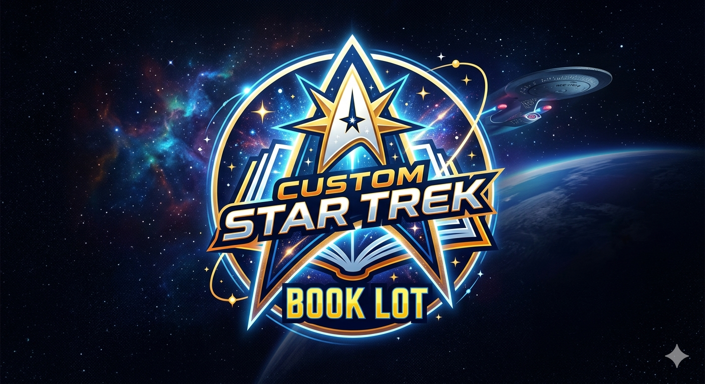 Custom Star Trek Bundle of Books logo with Starfleet emblem and USS Enterprise in space, offered by Go Figment
