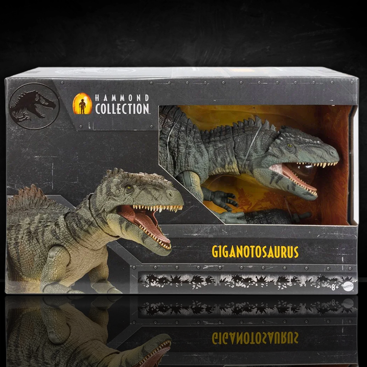 Mattel Hammond Collection Giganotosaurus figure from Jurassic World Dominion with detailed features in display box