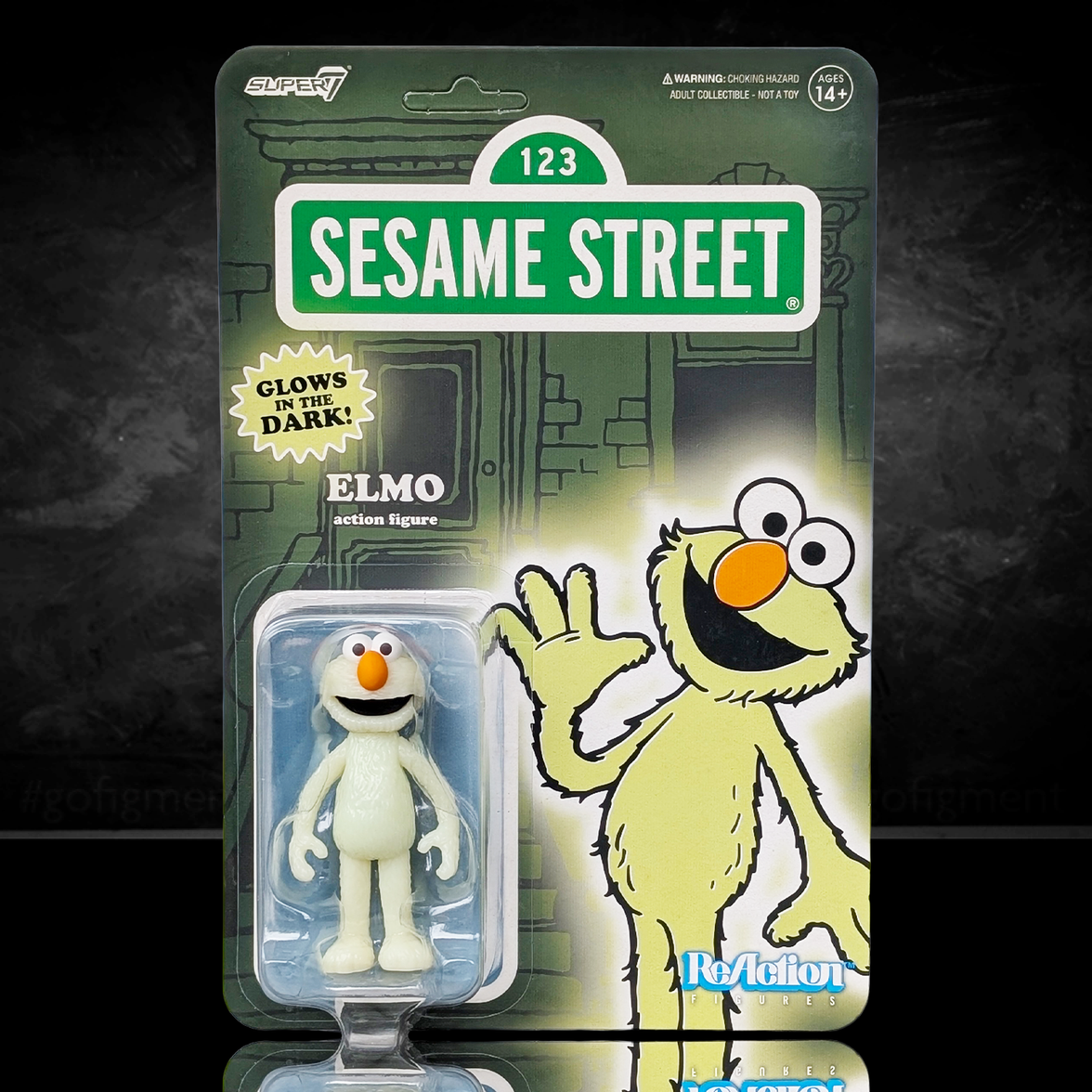 Elmo Glow ReAction Figure Exclusive – Sesame Street 3.75" Super7 Collectible new in box with glow in dark feature