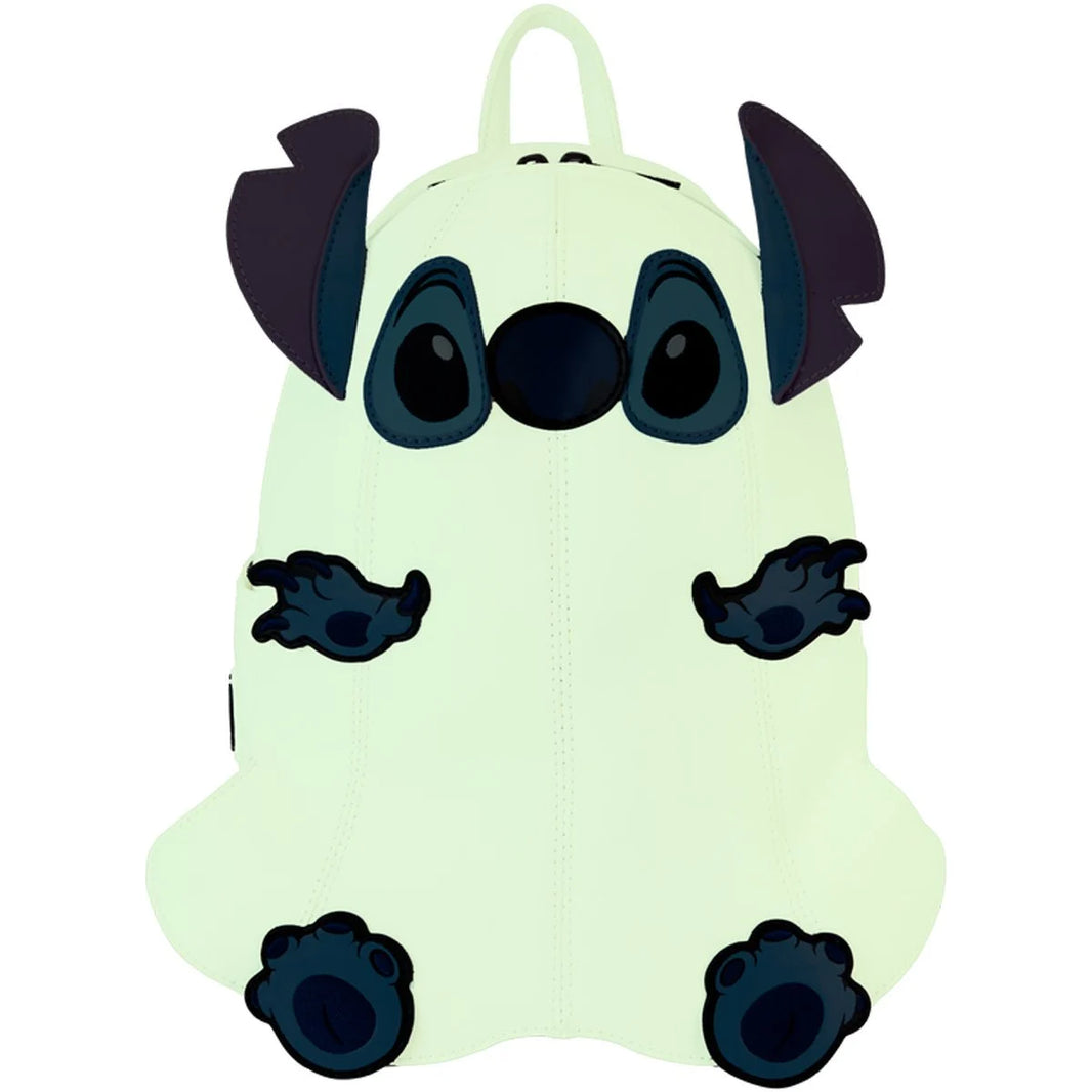 Stitch Disney Lilo & Stitch Ghost Cosplay Mini-Backpack Loungefly GLOW with glow-in-the-dark design and character details