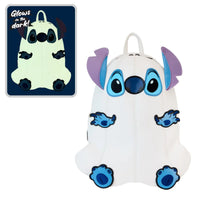 Stitch Disney Lilo & Stitch Ghost Cosplay Mini-Backpack Loungefly GLOW with glow-in-the-dark feature and colorful ears and paws