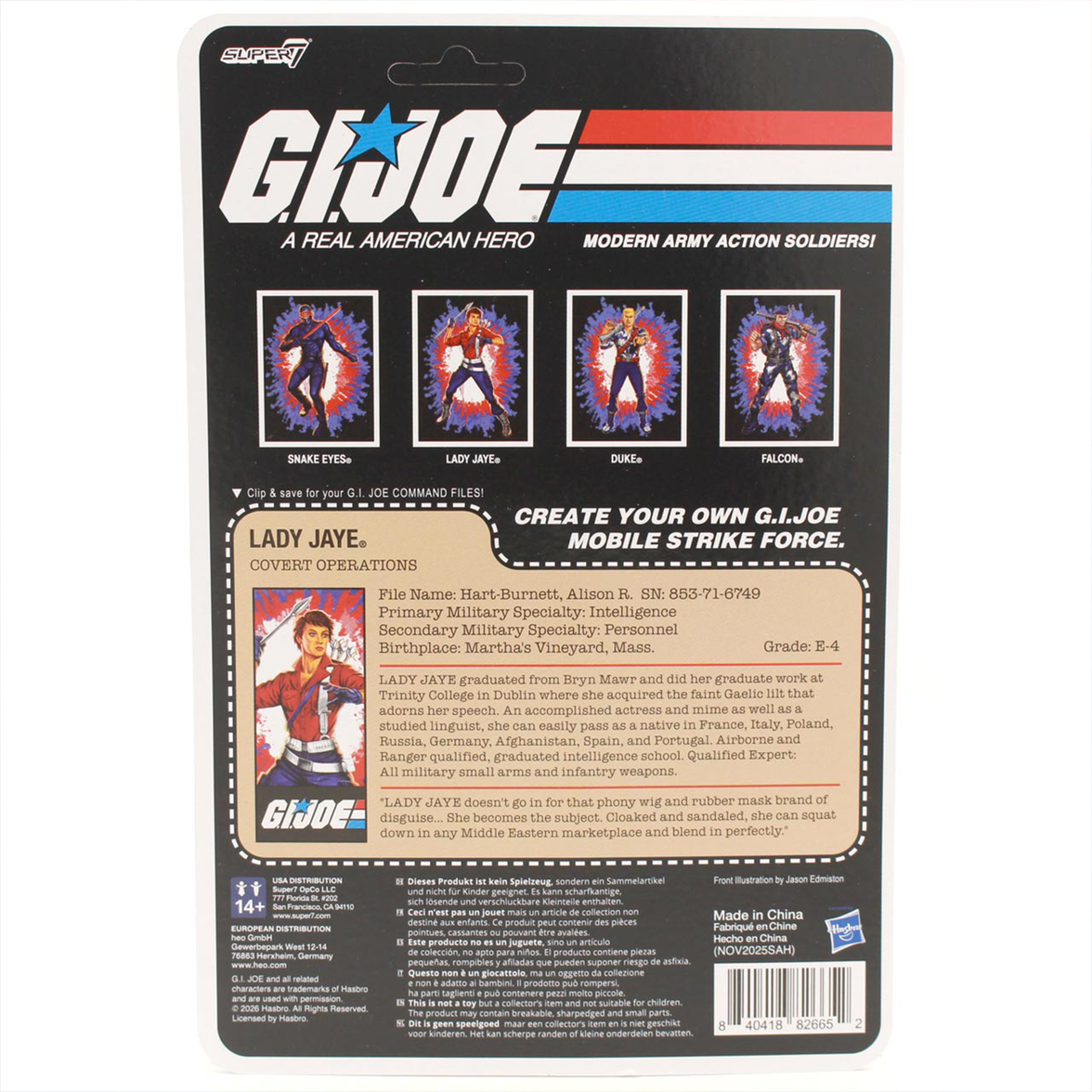 G.I. Joe Lady Jaye (America's 250th Anniversary) 3 3/4-Inch ReAction+ Figure by Super7 new in sealed blister card packaging