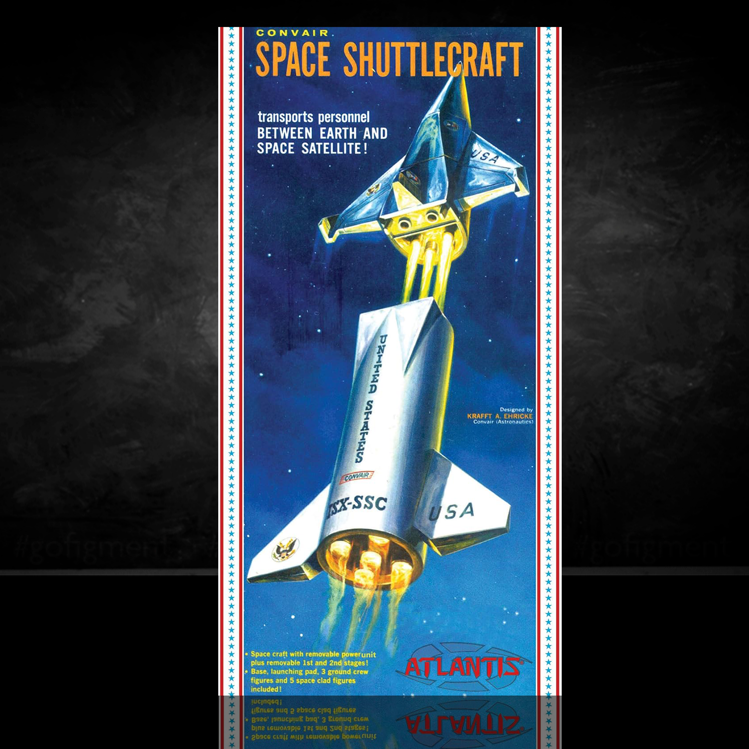 Convair Shuttle Craft 1:150 Scale Model Kit – New In Box space shuttle design by Atlantis Models with vibrant retro space art