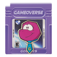 Gobbles Pin – Gameoverse Glitch Productions Enamel Collectible featuring pink character with blue tie on purple cartridge card new loose pin