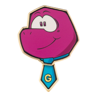 Gobbles Pin – Gameoverse Glitch Productions Enamel Collectible featuring purple character head with blue tie and yellow letter G by Glitch new loose