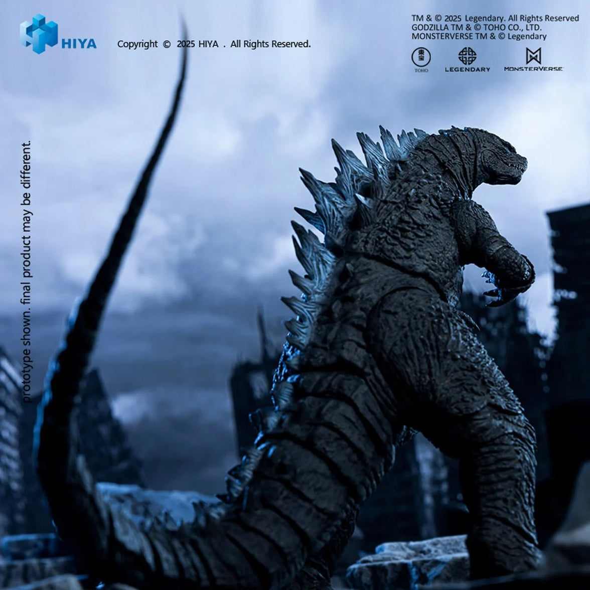 Godzilla 2014 Godzilla Heat Ray Exquisite Basic Series Action Figure 6 inch by Exquisite posed in dark cityscape scene