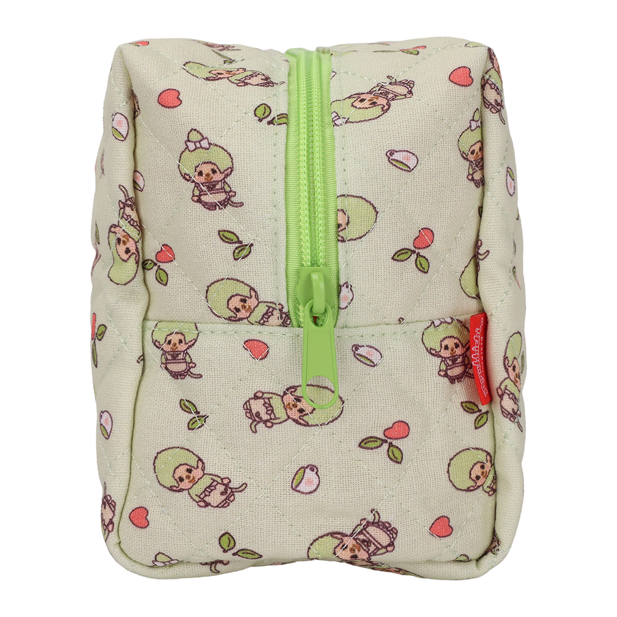 Monchhichi Green Makeup Bag Pouch Sekiguchi Cosmetic Pouch with printed character design and front pocket