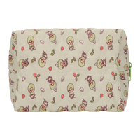 Monchhichi Green Makeup Bag Pouch Sekiguchi Cosmetic Pouch green patterned pouch with repeating characters and fruit motif