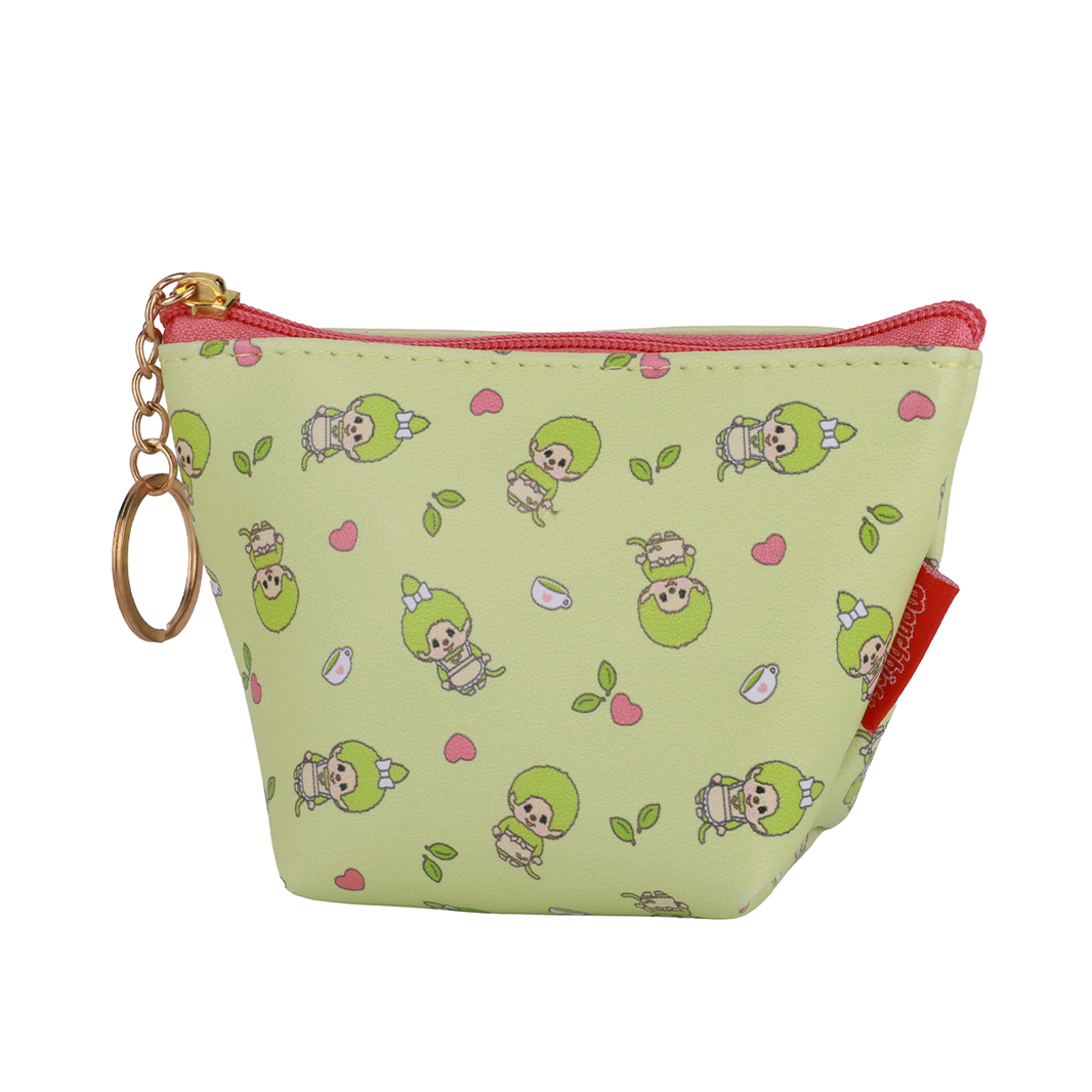 Monchhichi Green Tea Coin Purse Sekiguchi Pouch With Key Ring and Zipper green patterned pouch