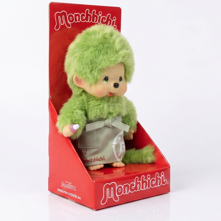 8" Monchhichi Green Tea Boy - in Green Apron with Green Eyes by Sekiguchi collectible doll