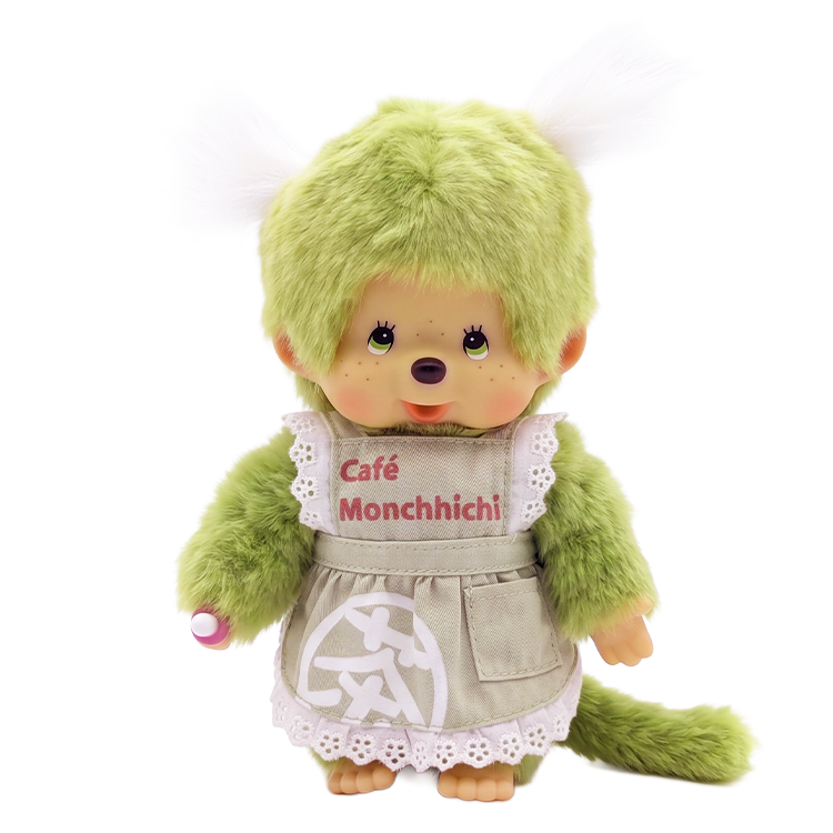 8" Monchhichi Green Tea Girl - in Green Apron with White Pig Tails and Green Eyes by Sekiguchi doll