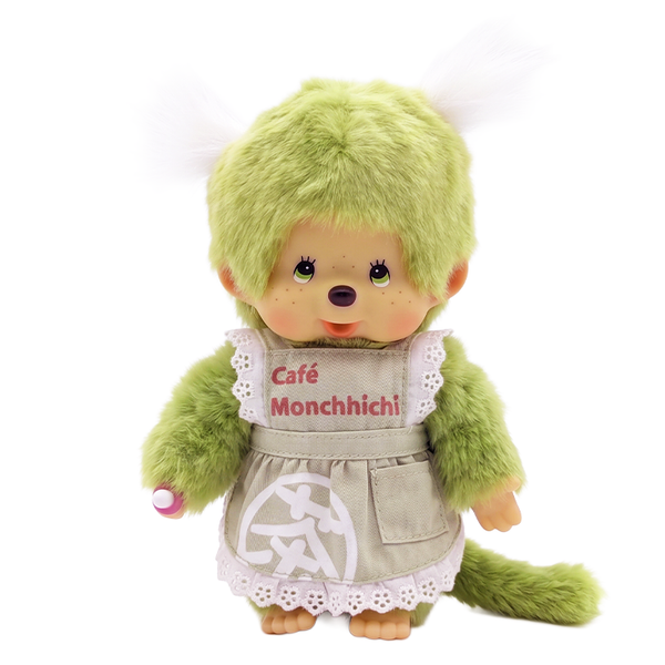 8" Monchhichi Green Tea Girl - in Green Apron with White Pig Tails and Green Eyes by Sekiguchi doll