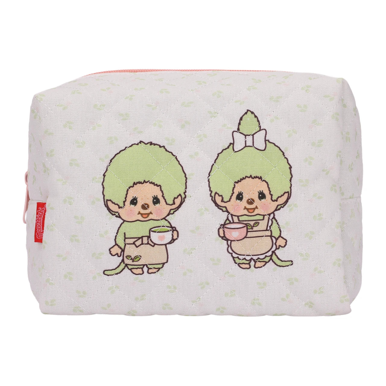 Monchhichi Makeup Pouch Green Tea Monchhichi Boy and Girl With Zipper featuring two tea cup characters