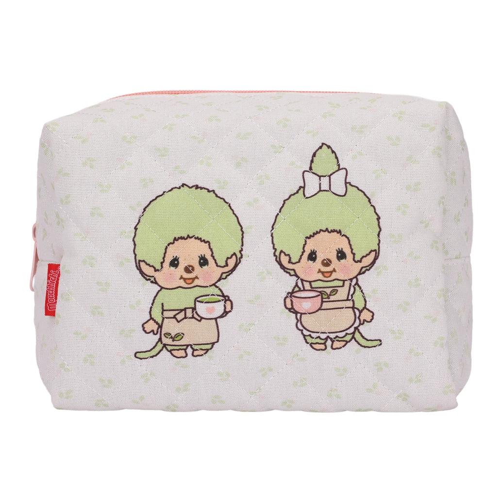 Monchhichi Makeup Pouch Green Tea Monchhichi Boy and Girl With Zipper featuring two tea cup characters