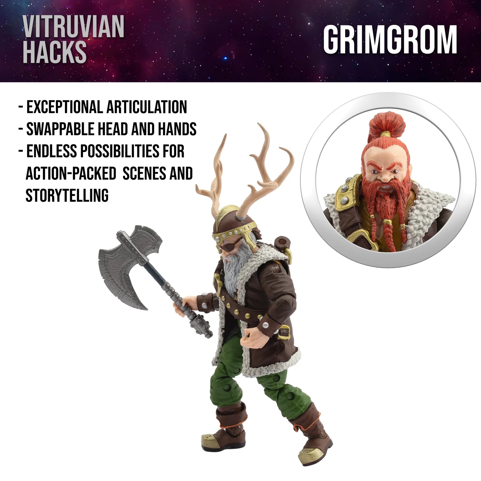 Grimgrom (Dwarf Mercenary) 1/18 Scale Collectible Vitruvian H.A.C.K.S. Action Figure by Boss Fight Studio Llc new in box