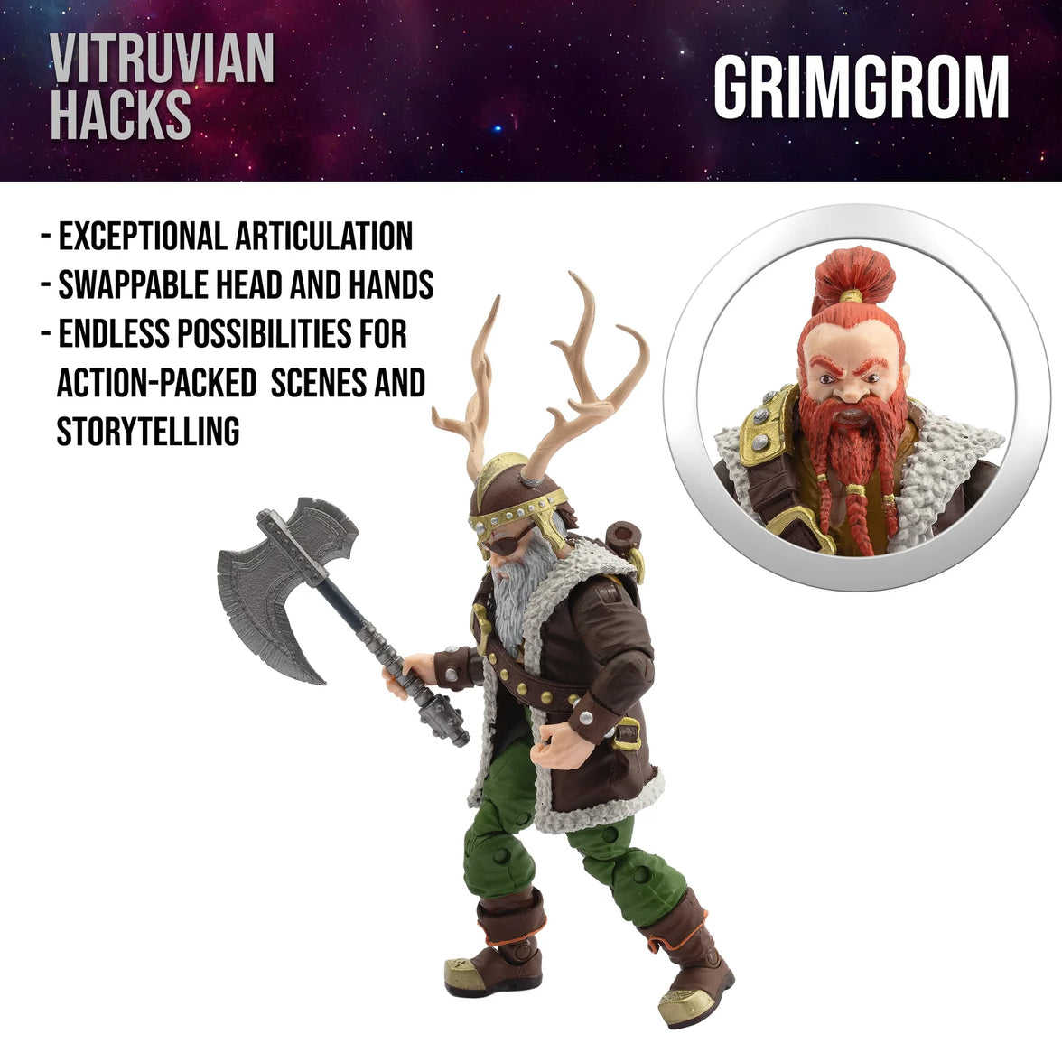 Grimgrom (Dwarf Mercenary) 1/18 Scale Collectible Vitruvian H.A.C.K.S. Action Figure by Boss Fight Studio Llc new in box
