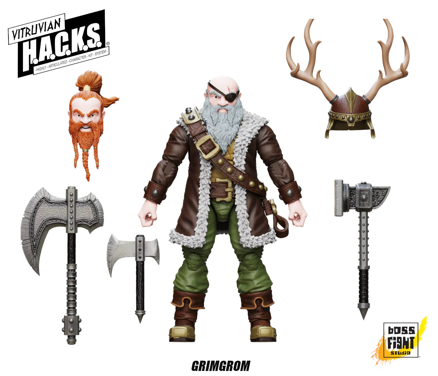 Grimgrom (Dwarf Mercenary) 1/18 Scale Collectible Vitruvian H.A.C.K.S. Action Figure by Boss Fight Studio Llc new in box with accessories