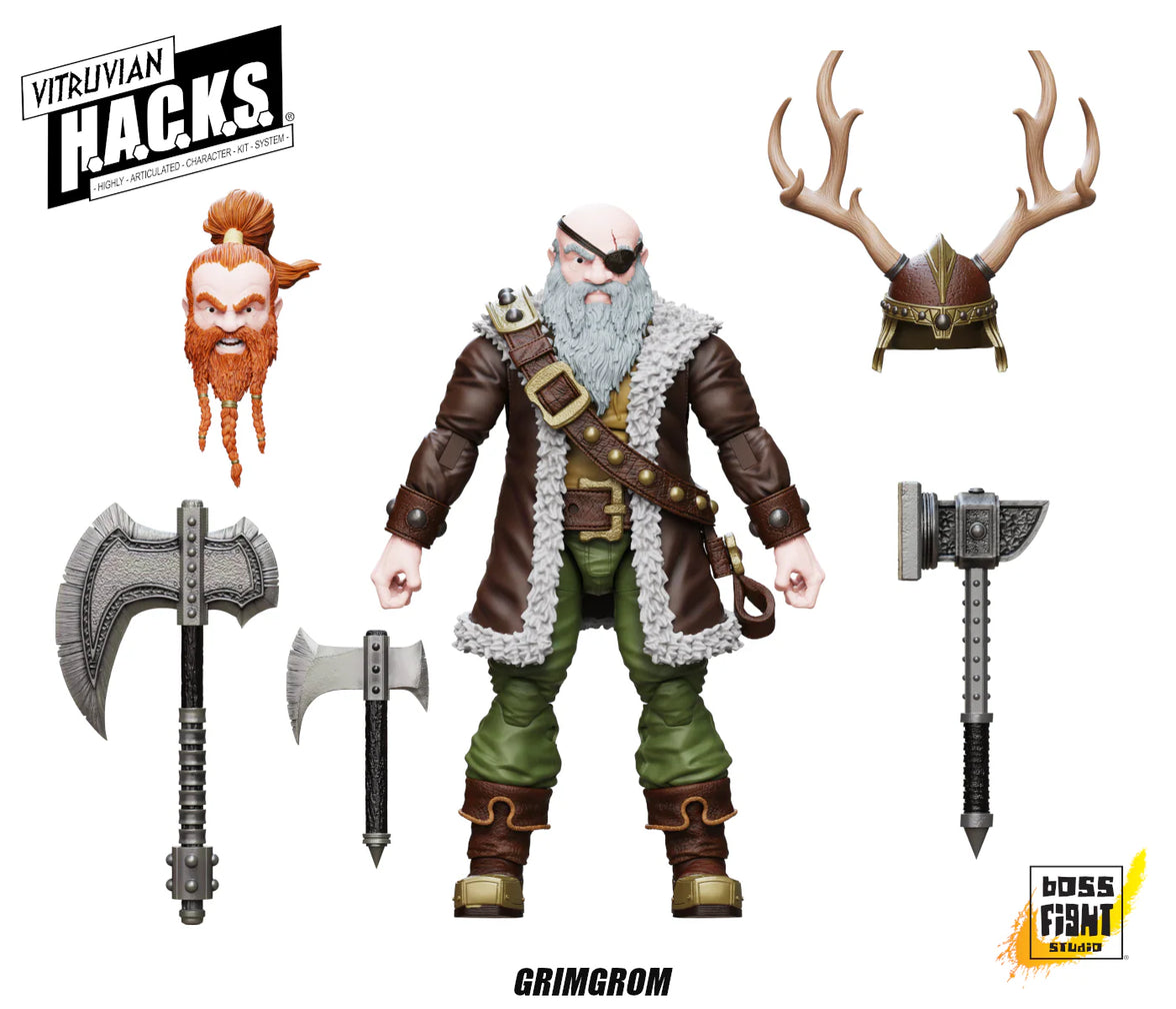 Grimgrom (Dwarf Mercenary) 1/18 Scale Collectible Vitruvian H.A.C.K.S. Action Figure by Boss Fight Studio Llc new in box with accessories