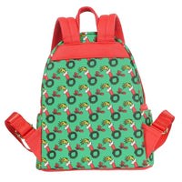 Loungefly How the Grinch Stole Christmas mini-backpack with green wreath and red accents on white background