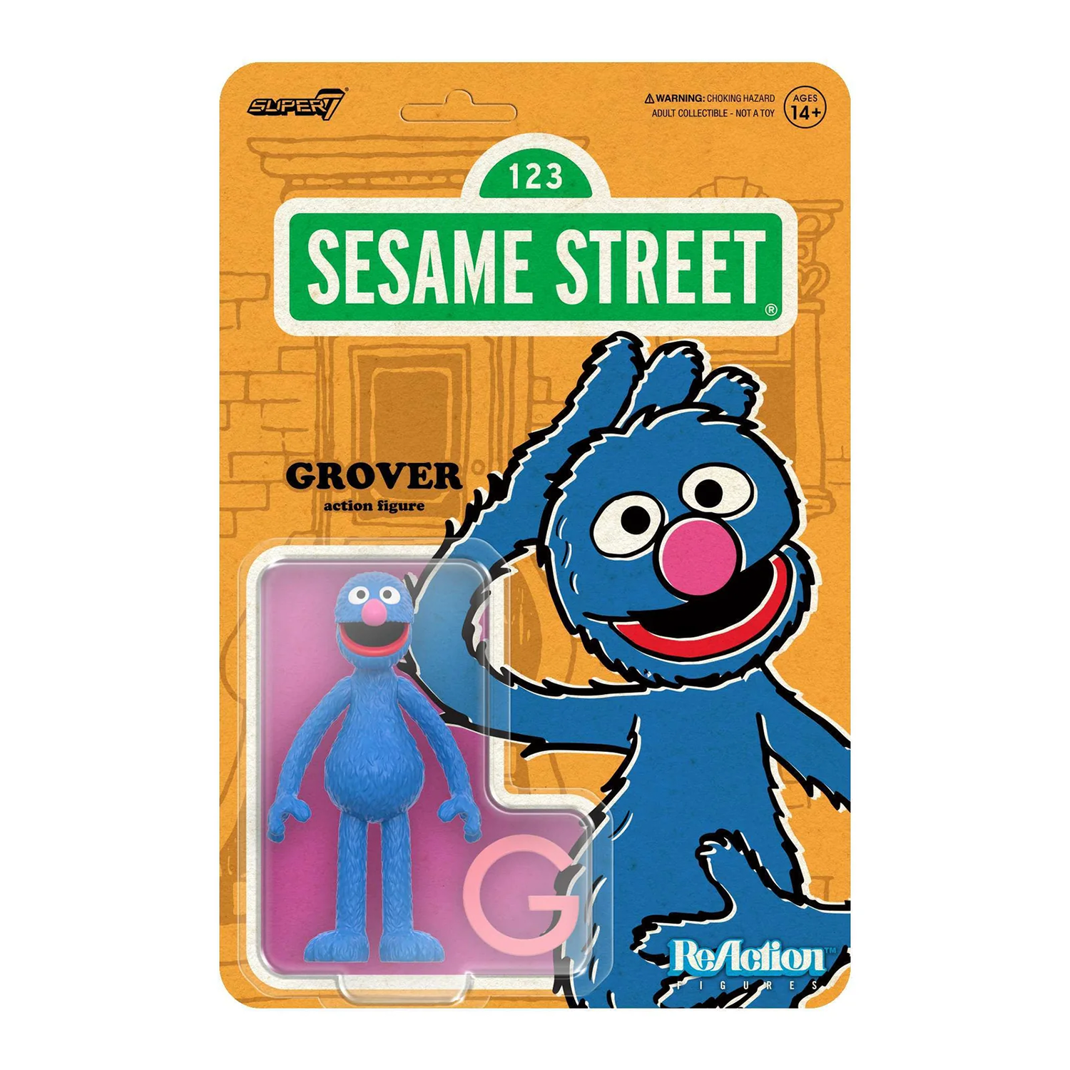 Sesame Street ReAction Figures Wave 5 - Grover 3.75" Collectible Action Figure by Super7 new in box packaging