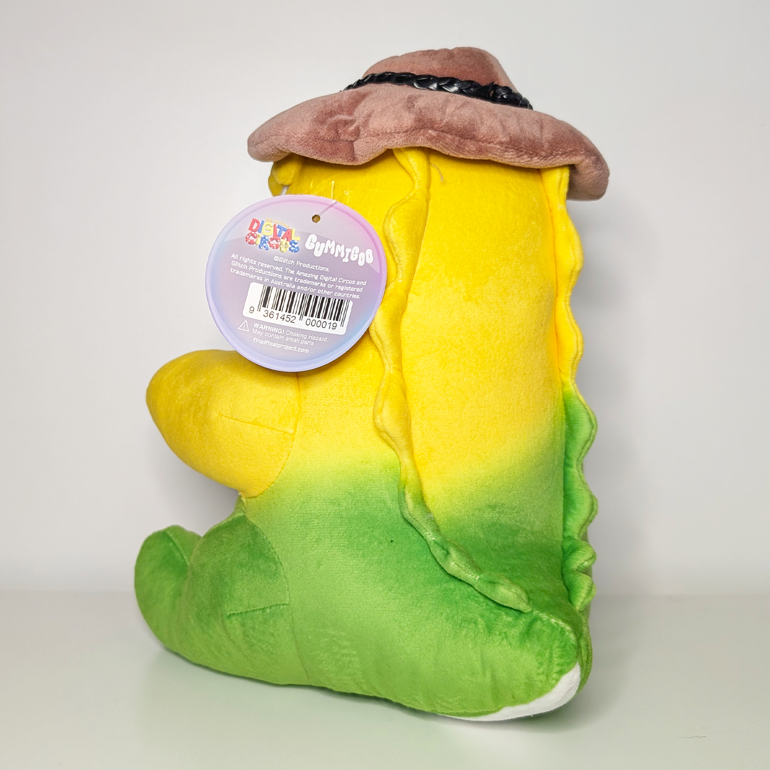 Gummigoo Plush The Amazing Digital Circus 10.5" Soft Plush Toy New With Tags by Glitch in yellow and green gradient with hat accessory