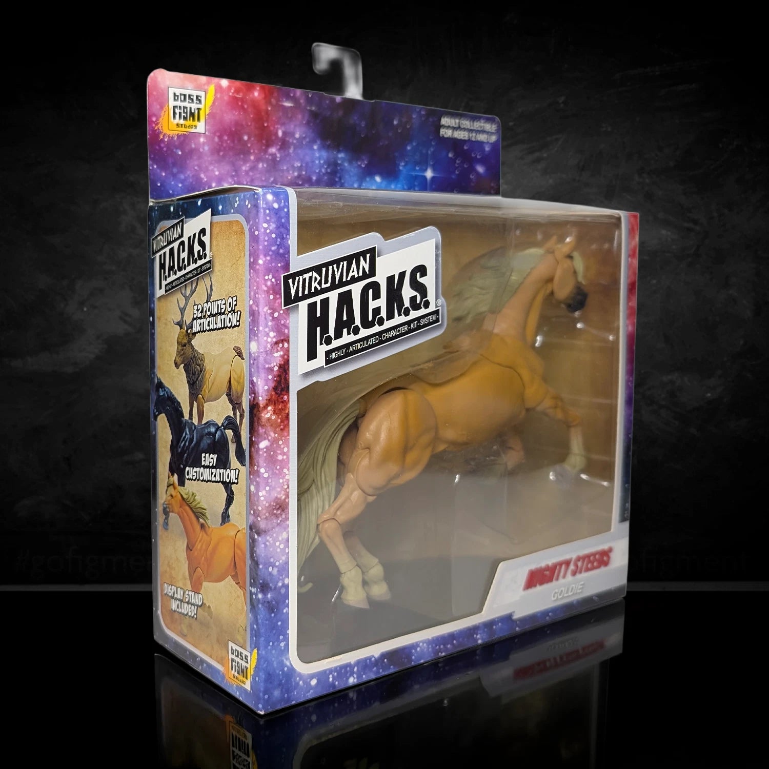 Vitruvian H.A.C.K.S. action figure packaging with a horse on a dark background