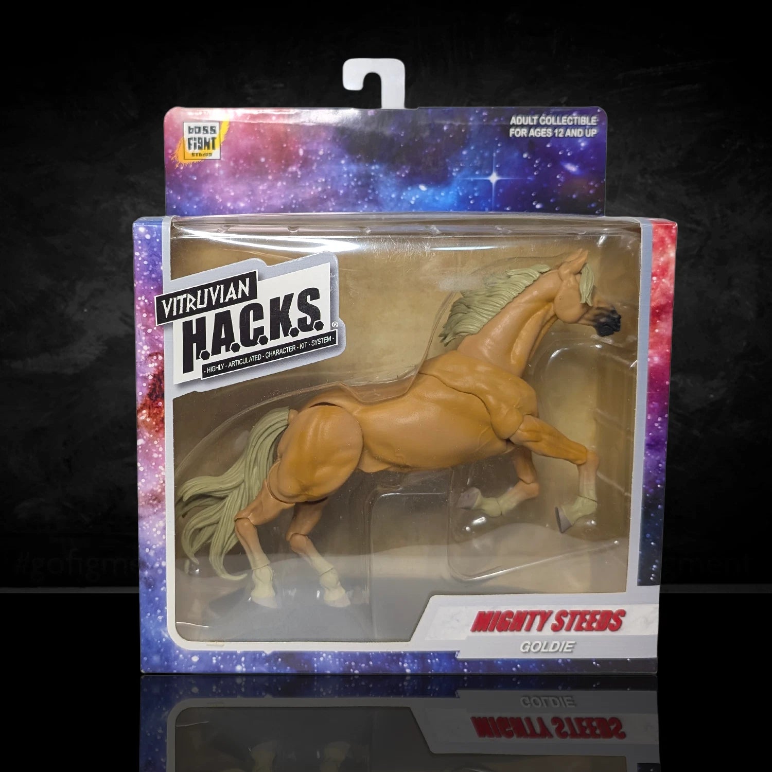 Mighty Steeds Goldie the Horse 1:18 Scale Vitruvian HACKS Compatible NIB by Boss Fight Studio Llc in space-themed packaging