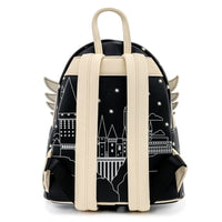 Harry Potter Loungefly Mini-Backpack – 2 Pack Hogwarts and Hedwig with black starry castle design and cream straps by Loungefly
